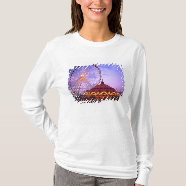 A ferris wheel and carousel at the Navy Pier in T-Shirt (Front)