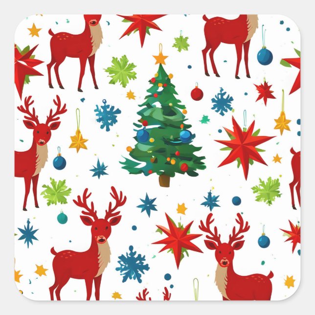 A Festive Christmas Pattern Digital Art Square Sticker (Front)