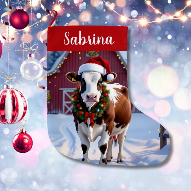 A Festive Cow Country Christmas Personalised Large Christmas Stocking (Creator Uploaded)