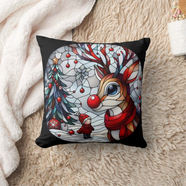 A festive encounter between child and reindeer cushion (Blanket)