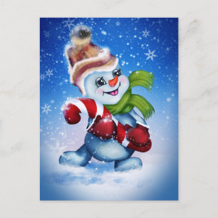 A festive snowman holiday postcard