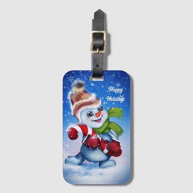 A festive snowman     luggage tag (Front Vertical)