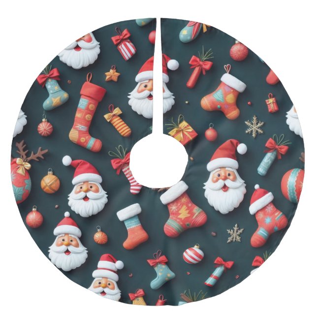 A Festive Tapestry Santa and Christmas Cheer Brushed Polyester Tree Skirt (Front)