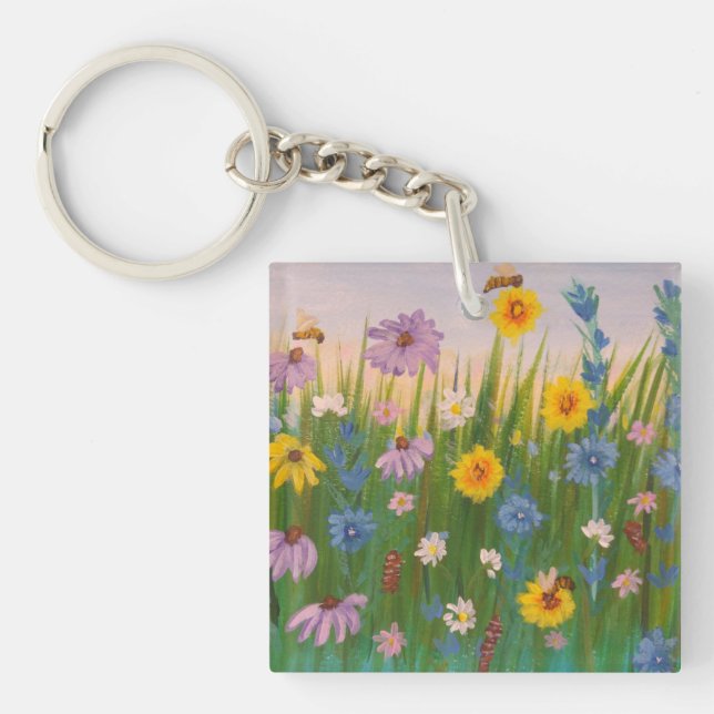 A field full of wild flowers key ring (Front)