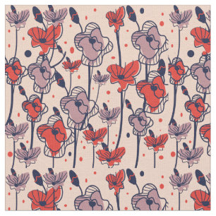 A field of modern cosmic poppies in the middle of  fabric