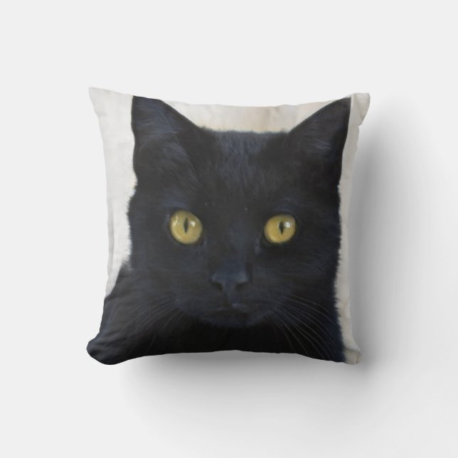 A fierce black cat face picture, cat lovers cushion (Front)
