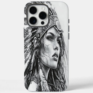 A fierce Indian warrior girl adorned with feathers iPhone 16 Pro Max Case
