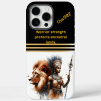 A fierce warrior stands strong beside a lion