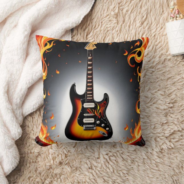 A fiery guitar shining in the spotlight cushion (Blanket)