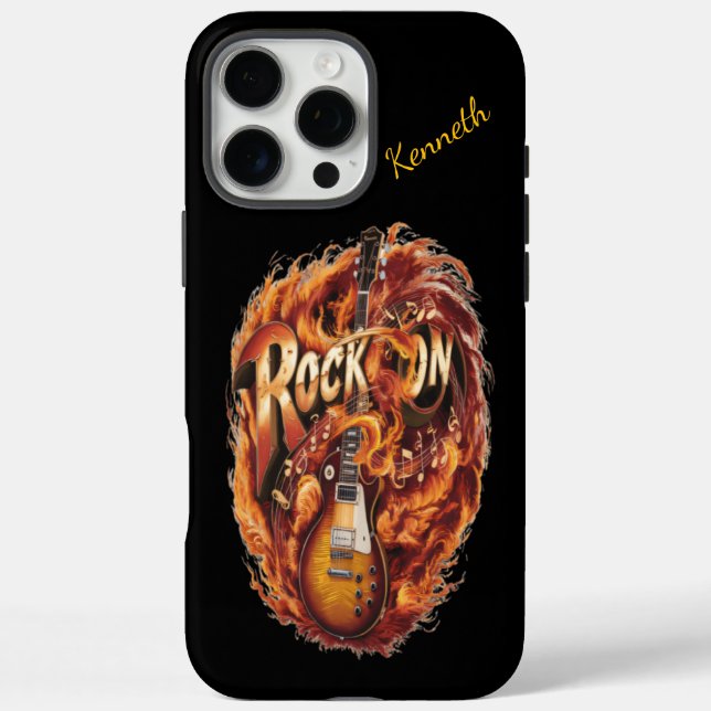 A fiery guitar surrounded by musical notes Case-Mate iPhone case (Back)