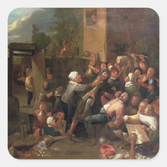 A Fight Outside a Tavern Square Sticker (Front)