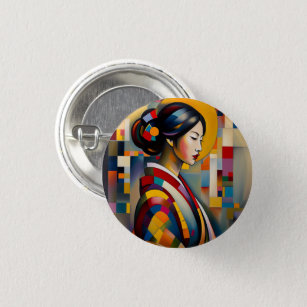 A figure of a Japanese Woman    Abstract Art 3 Cm Round Badge