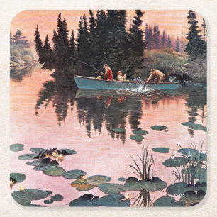A Fine Catch by John Clymer Square Paper Coaster