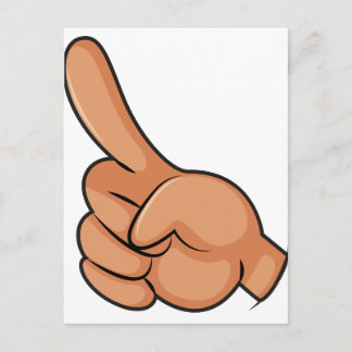 A finger pointing postcard