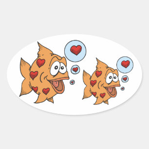 A Fish in Love - Oval Sticker