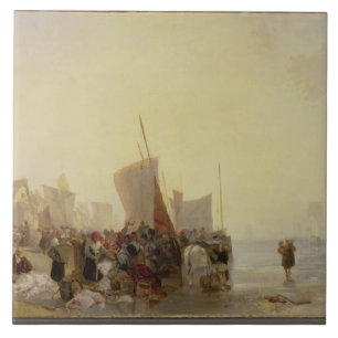 A Fishmarket Near Boulogne, c.1824 (oil on canvas) Tile
