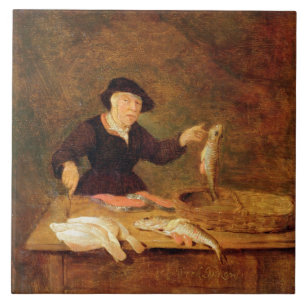 A Fishmonger, c.1667 (oil on panel) Tile
