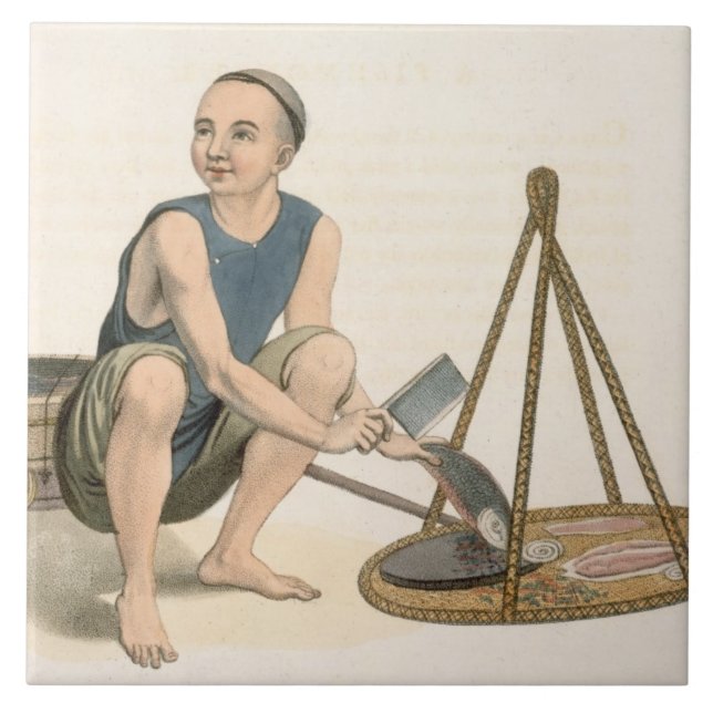 A Fishmonger, plate 39 from 'The Costumes of China Tile (Front)