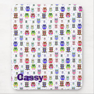 A Flock of Cartoon Owls Mouse Pad