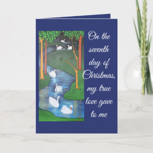 A Flock of Seven Swans-A-Swimming Card
