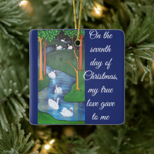 A Flock of Seven Swans-A-Swimming Ceramic Ornament