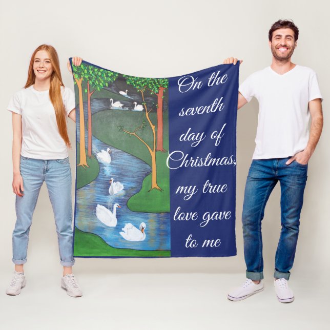 A Flock of Seven Swans-A-Swimming  Fleece Blanket (In Situ)