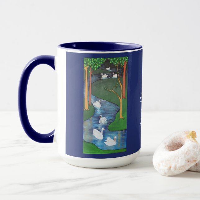 A Flock of Seven Swans-A-Swimming  Mug (With Donut)