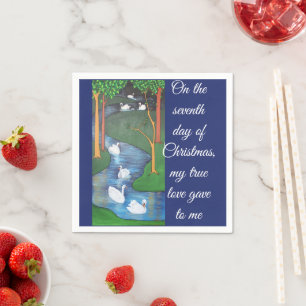 A Flock of Seven Swans-A-Swimming Napkin