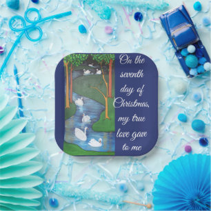 A Flock of Seven Swans-A-Swimming Paper Plate