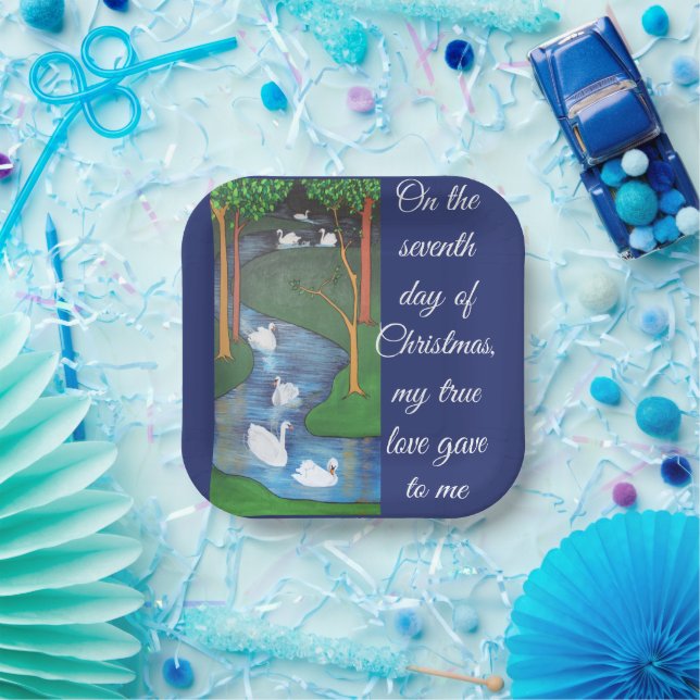 A Flock of Seven Swans-A-Swimming  Paper Plate (Party)