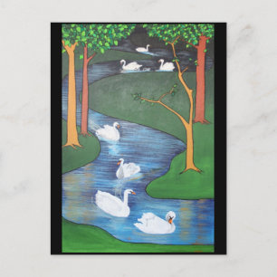 A Flock of Seven Swans-A-Swimming Postcard