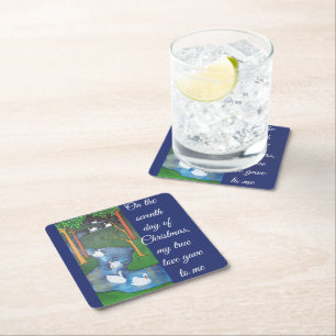 A Flock of Seven Swans-A-Swimming Square Paper Coaster