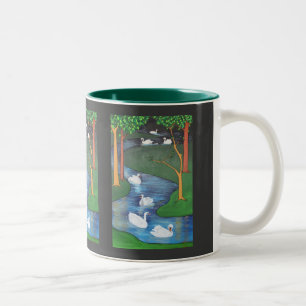A Flock of Seven Swans-A-Swimming Two-Tone Coffee Mug