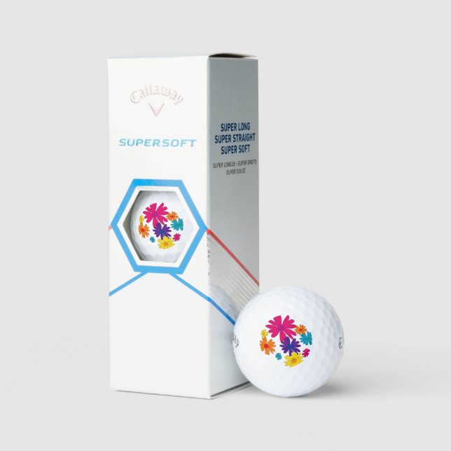 A floral bed of daisy flowers  golf balls (Packaging)