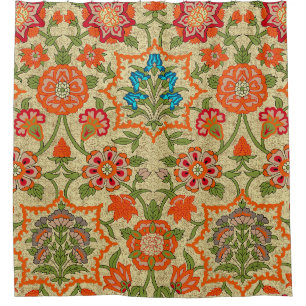 A floral design by mirror repeat. Orange and green Shower Curtain