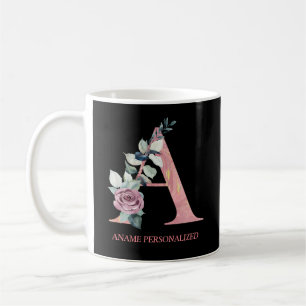 A Floral Monogram Name Letters Pink Agate   Coffee Mug