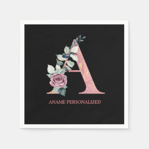 A Floral Monogram Name Letters Pink Agate Napkin