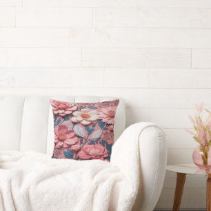 A floral pattern with a pink background cushion