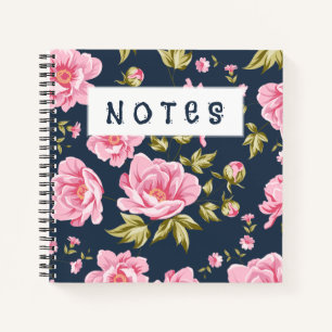 A Floral Pattern With Pink Flowers And Green Leave Notebook