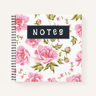 A Floral Pattern With Pink Flowers And Green Leave Notebook
