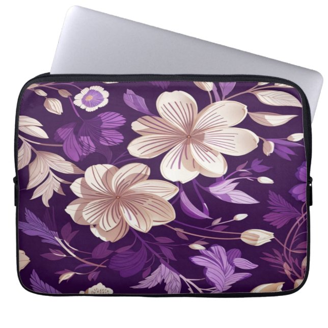 A floral pattern with purple background laptop sleeve (Front)