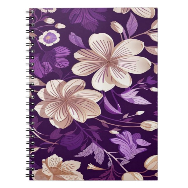A floral pattern with purple background notebook (Front)