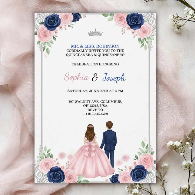 A floral themed Quinceanera Invitation (Creator Uploaded)