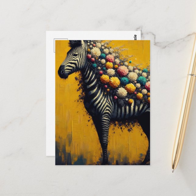 A floral Zebra Postcard (Front/Back In Situ)