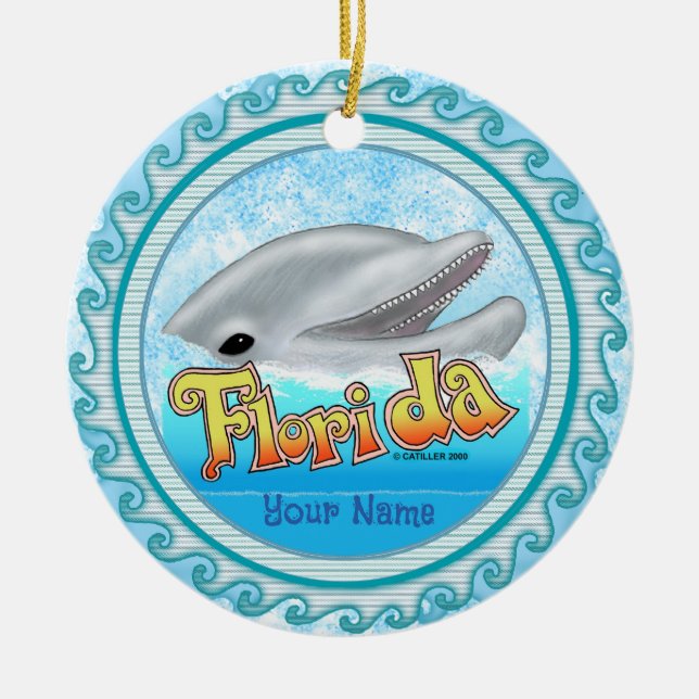 A Florida Dolphin Ceramic Tree Decoration (Front)