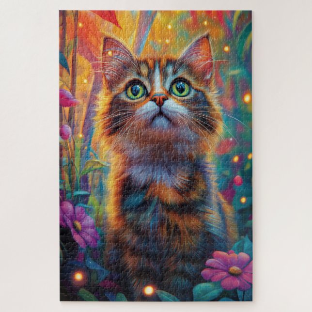 A fluffy cat in a mystical forest jigsaw puzzle (Vertical)