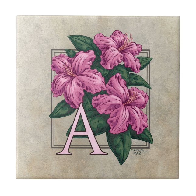 A for Azalea Flower Monogram  Tile (Front)