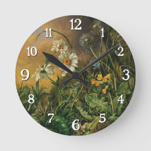 A Forest Floor with Daisies, Primroses, ... Round Clock