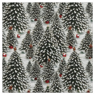A Forest of Snow Covered Christmas Trees  Fabric