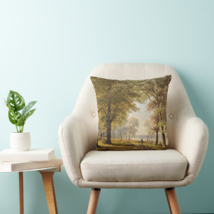 A Forest Path with Hiker in Autumn Cushion